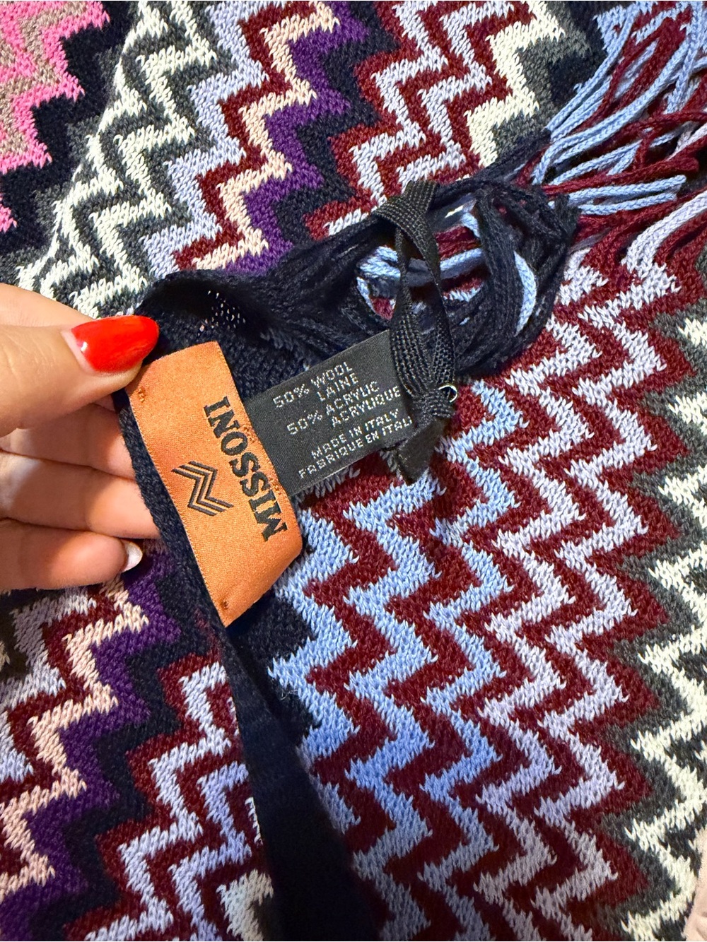 Missoni Zigzag Knit Scarf in Navy, Light Blue, Burgundy, White
New with tags